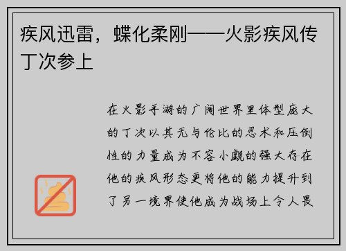 疾风迅雷，蝶化柔刚——火影疾风传丁次参上